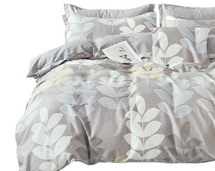 Szary komplet pościeli bawełnianej w beżowe i szare liście 3-cz. poszwa 160x200 cm + 2 x poszewki 70x80 cm