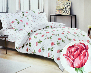 Biały komplet pościeli bawełnianej w czerwone róże 3-cz. poszwa 160x200 cm + 2 x poszewki 70x80 cm