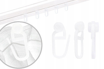 Plastikowe białe agrafki z rolką do szyny sufitowej