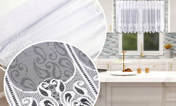 Biała żakardowa firanka na metry zazdrostka lambrekin segmentowy z wzorem wys. 80 cm.