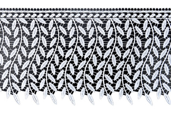 Szeroka biała taśma koronkowa żakardowa gipiura dekoracyjna ze wzorem w listki wys. 28 cm